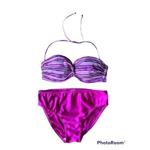 Victoria's Secret Bikini Top Size 34D Pink Removable Pads Halter Strapless